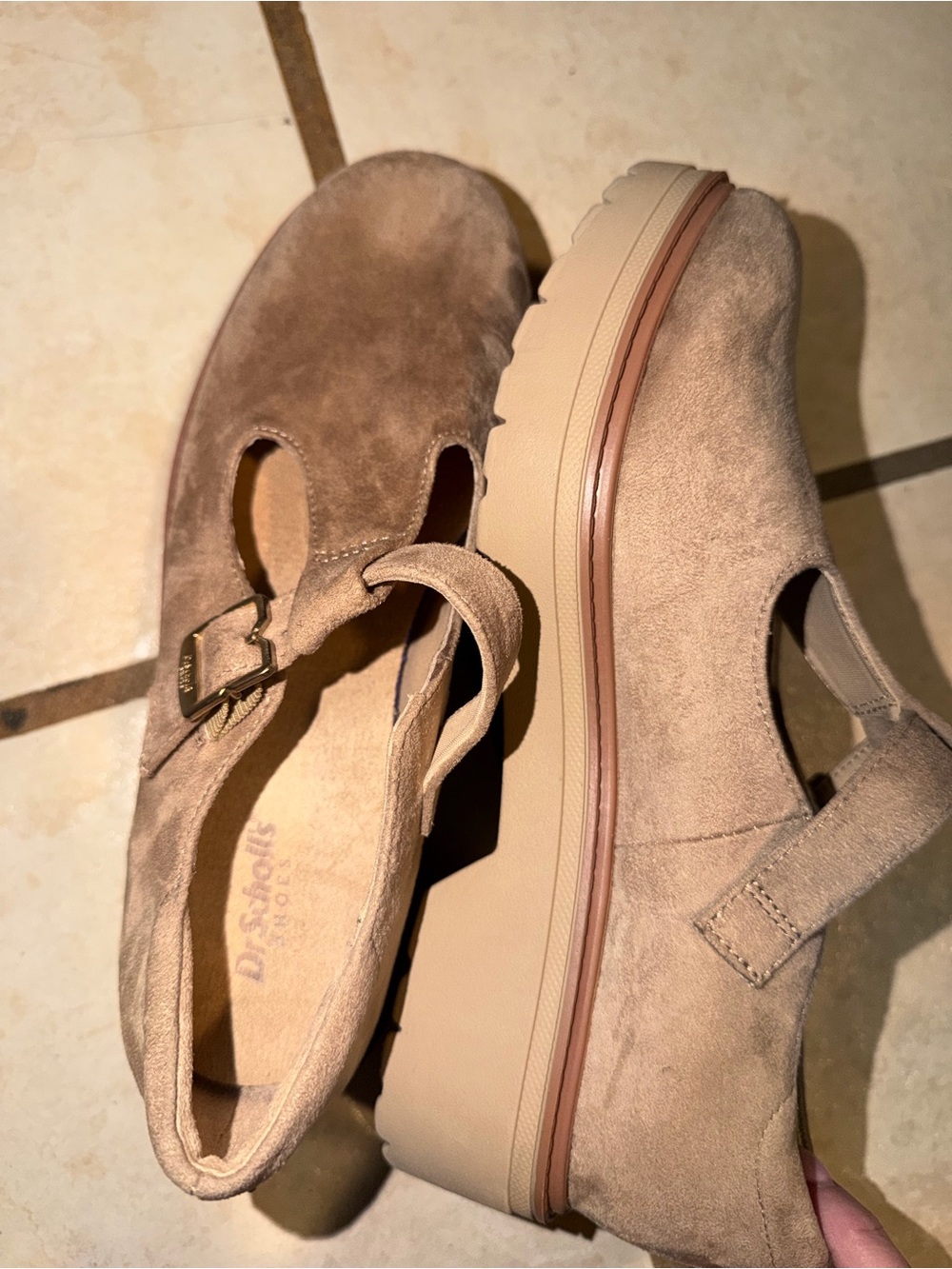 Dr. Scholl's Taupe Suede Mary Jane Platform Loafers
